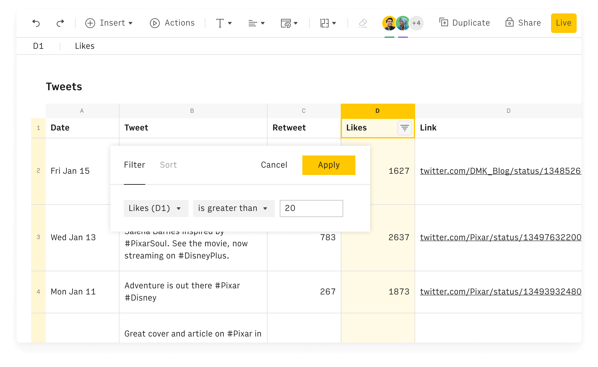 Analyze data with Sort and Filter.