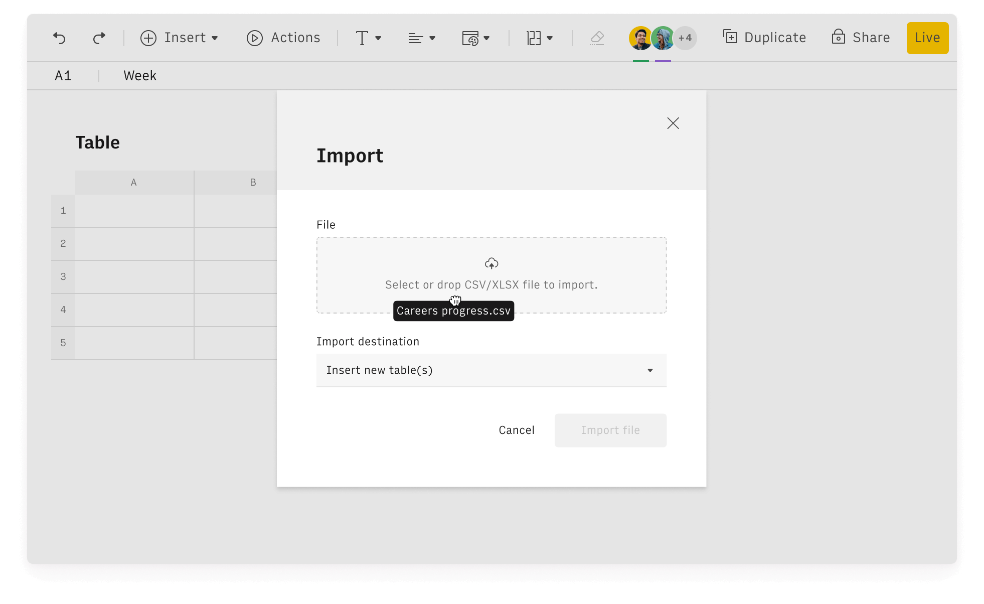 Import and export .csv and .xlsx files.