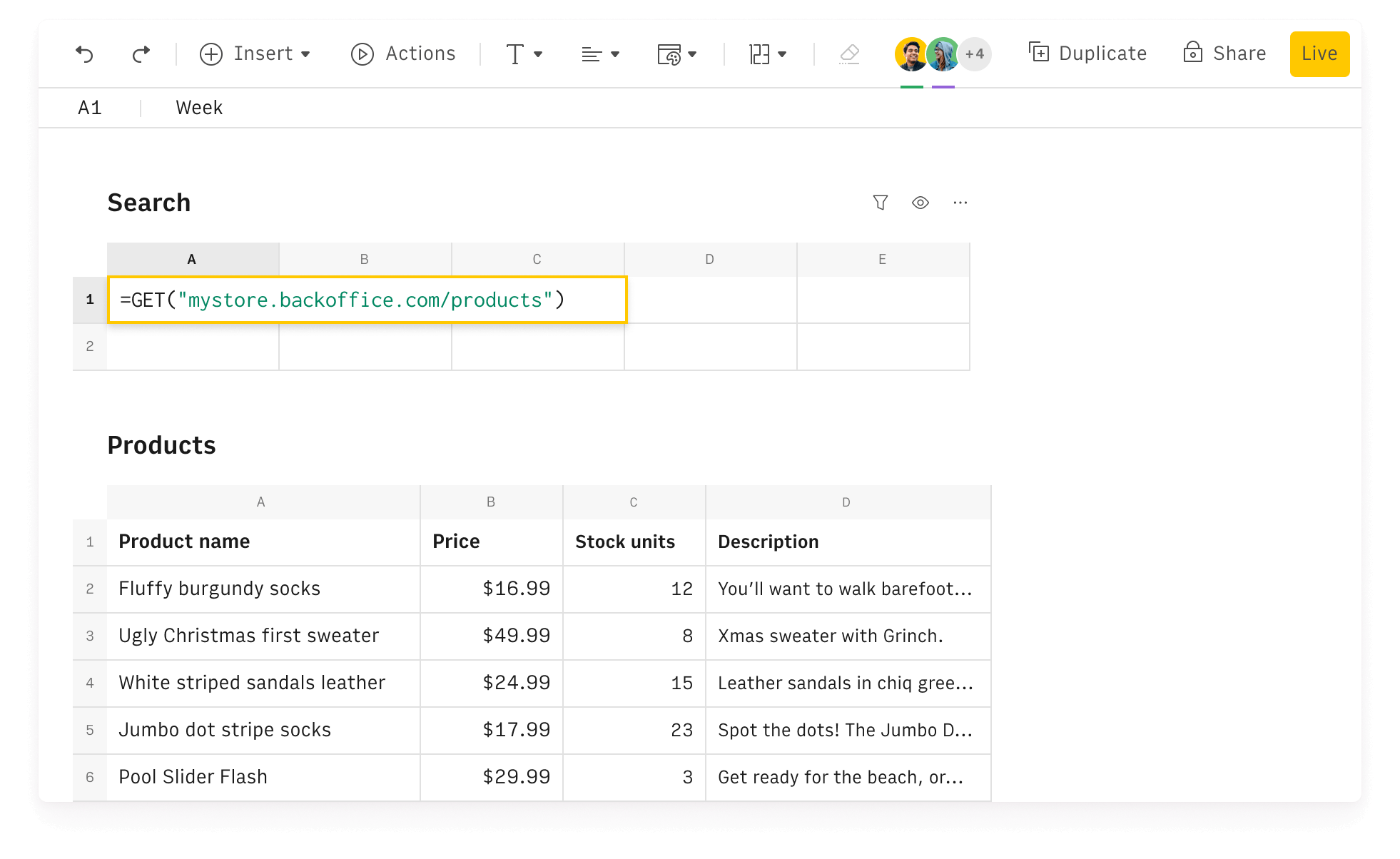 Import and export data from any API with our unique functions GET, POST and PUT.