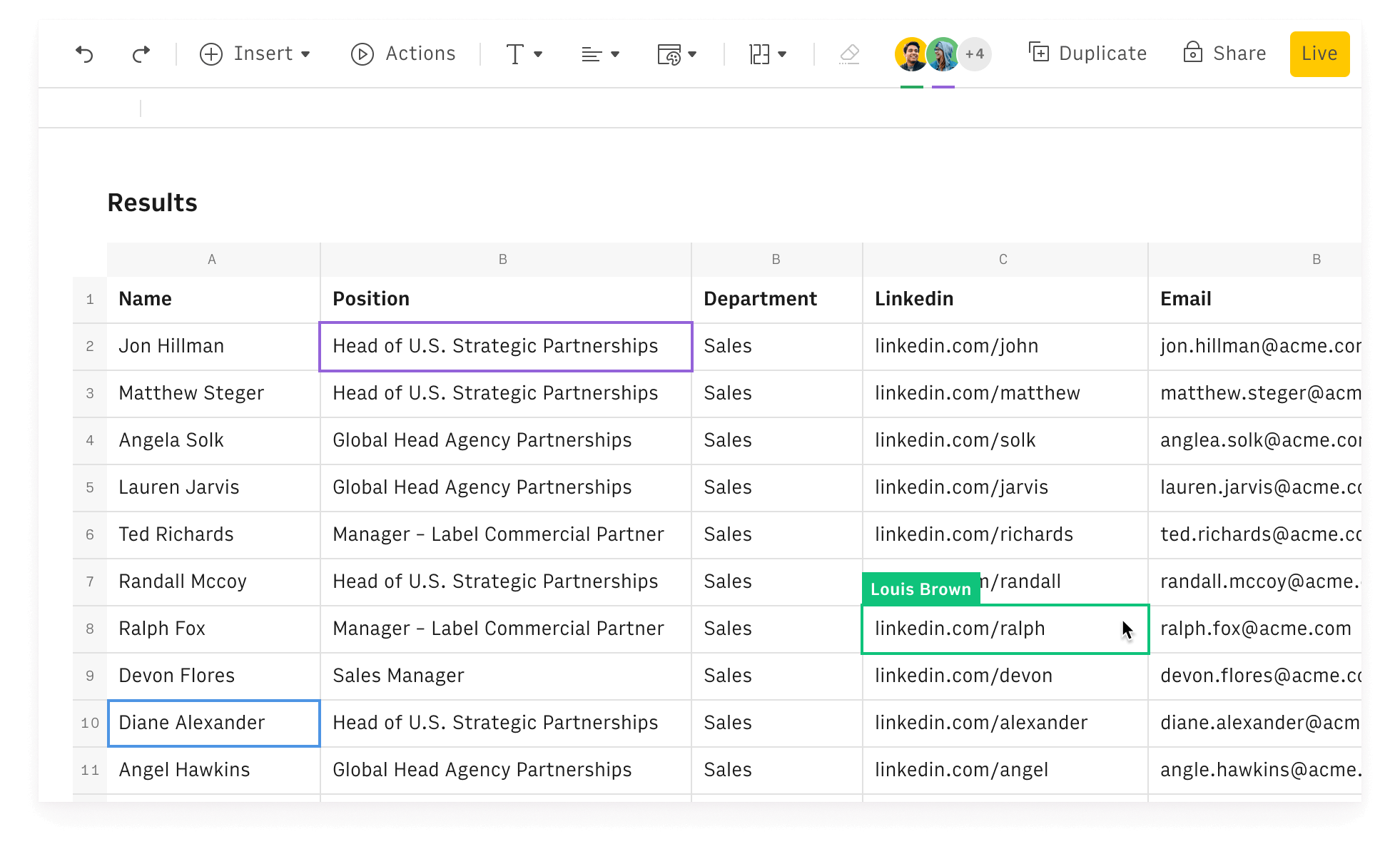 A real-time collaborative spreadsheets to build and edit with your team.