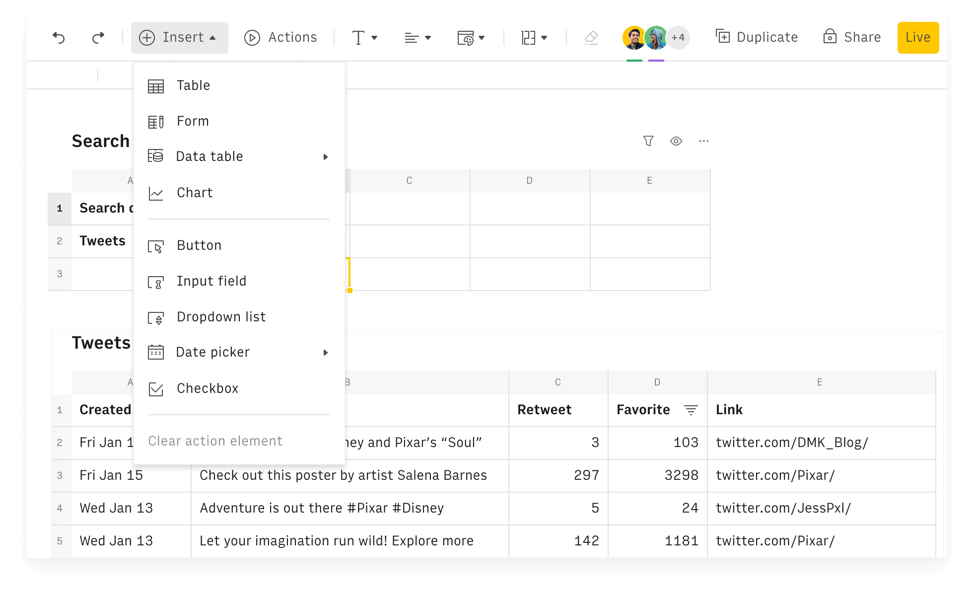 Add buttons, checkboxes and input fields to make your spreadsheets interactive.